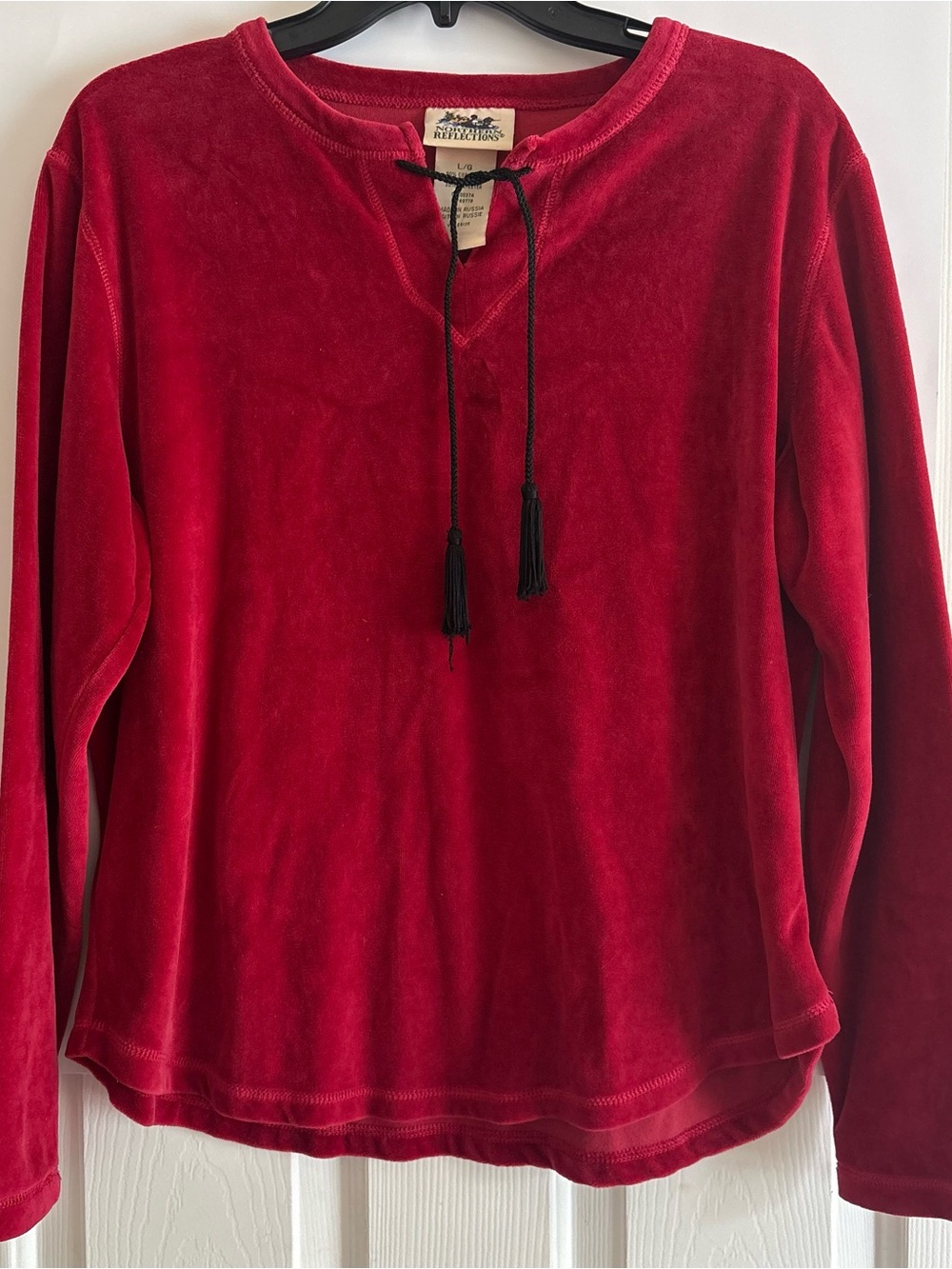 Northern Reflections Red Velour Long-Sleeve Top with Tassel Tie